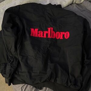 Marlboro Black Bomber Jacket with Vibrant Red Interior